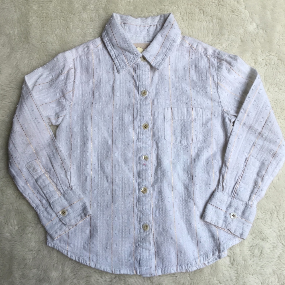 Peek Girl Button Down White Gold Shirt XS  (2-3)